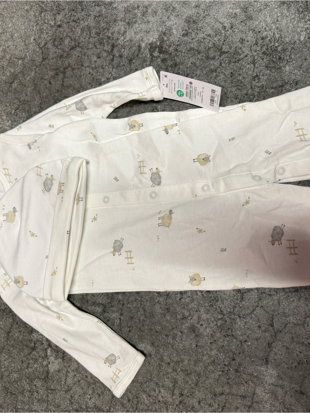 Carter's White Baby Pajama Set with Gray and Yellow Sheep Print